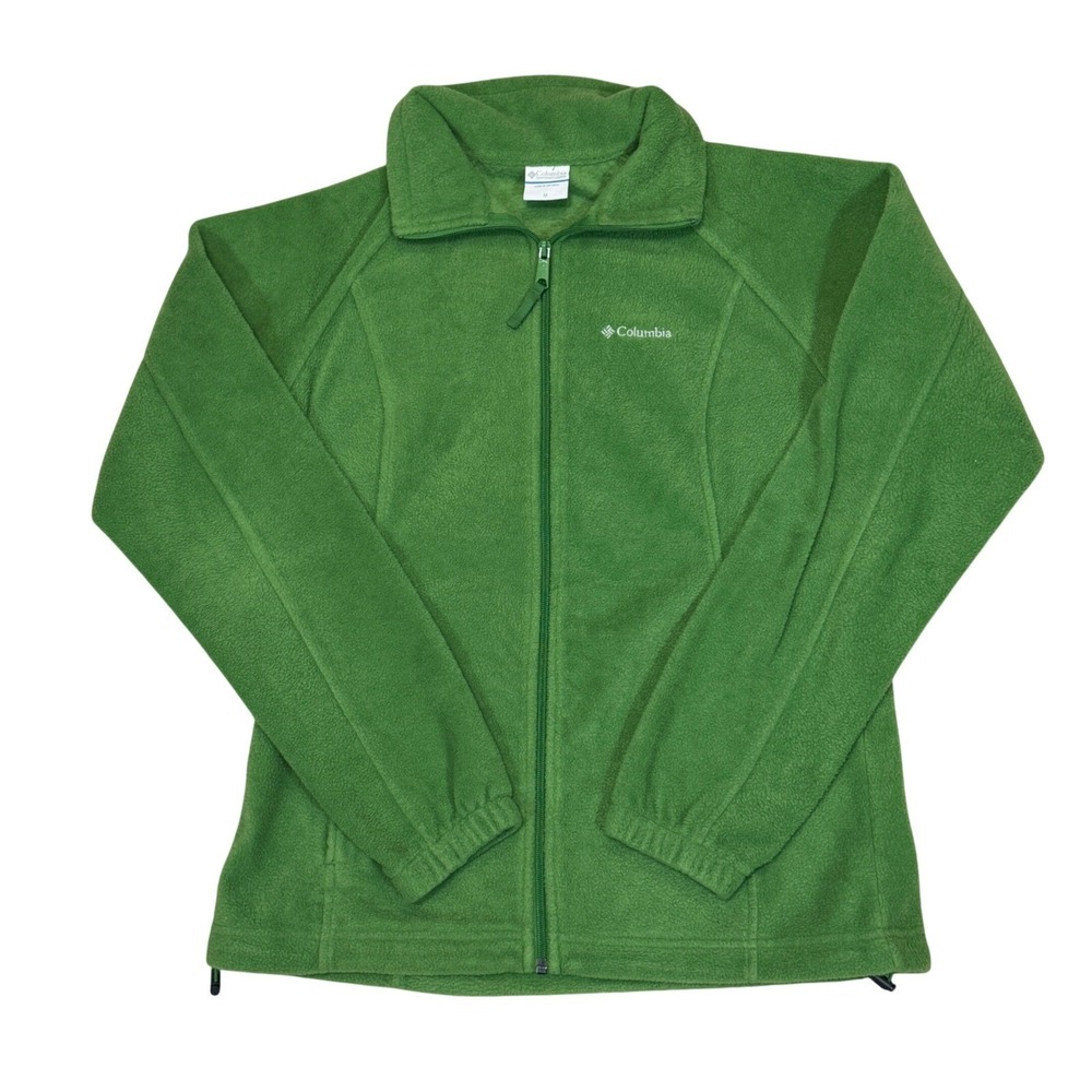 Columbia Womens Green Full Zip Fleece Jacket Mock Neck Pockets Size M